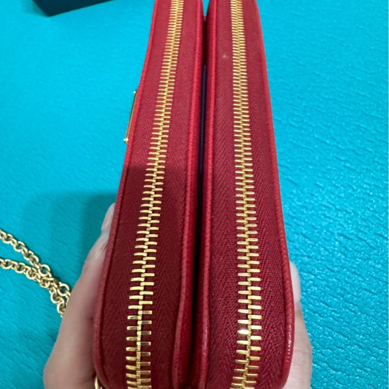 PRADA 紅 牛皮 斜背包 肩背包 WOC-25