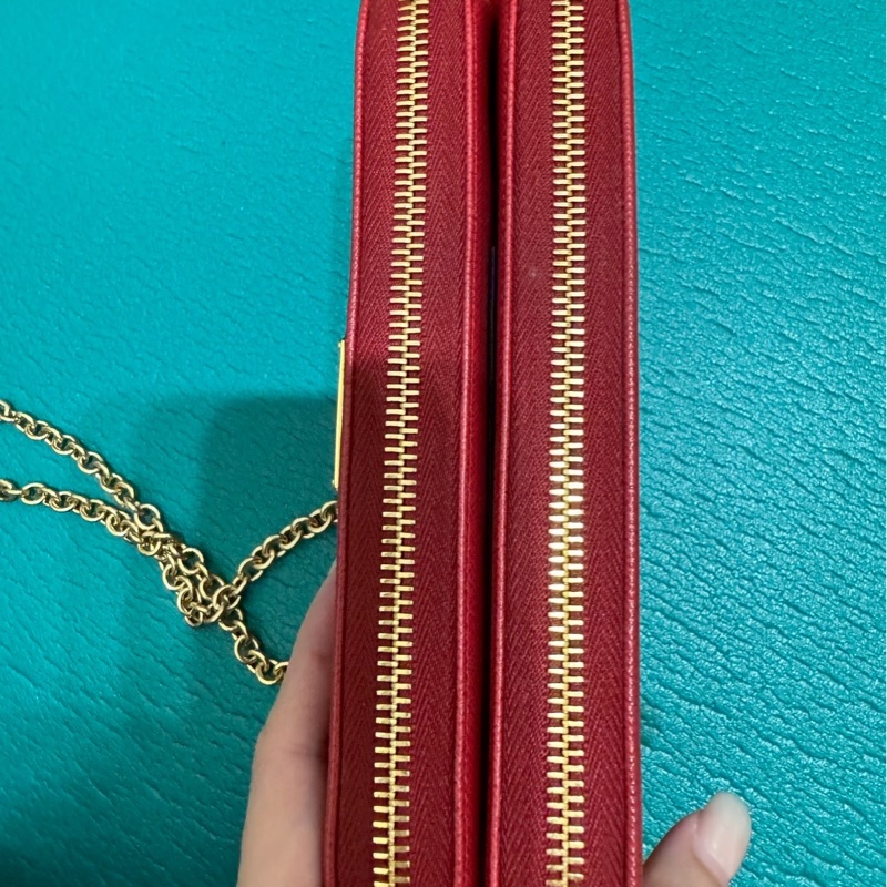 PRADA 紅 牛皮 斜背包 肩背包 WOC-26