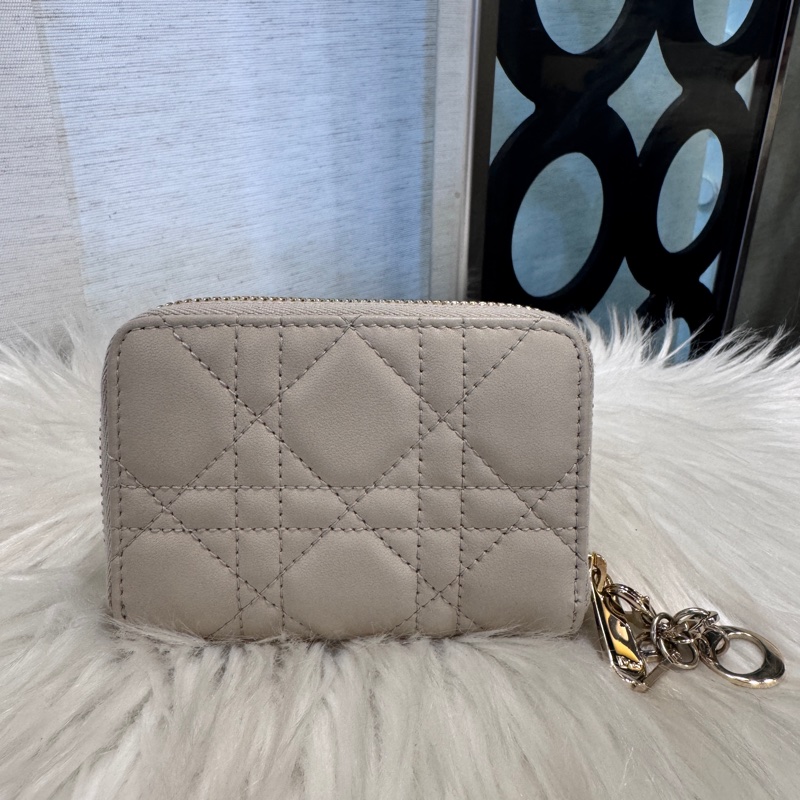 Dior Lady Dior Voyageur 沙色羊皮拉鍊零錢卡包-0