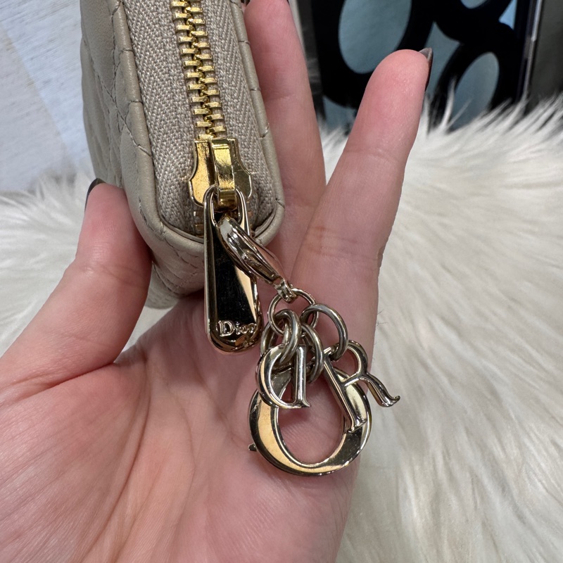 Dior Lady Dior Voyageur 沙色羊皮拉鍊零錢卡包-5