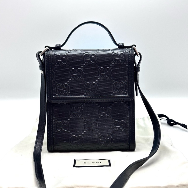 Gucci 古馳 黑色老花壓印 Logo 手機包-0