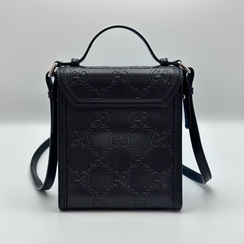 Gucci 古馳 黑色老花壓印 Logo 手機包-1