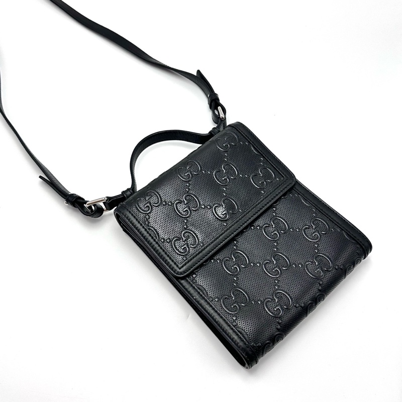 Gucci 古馳 黑色老花壓印 Logo 手機包-2