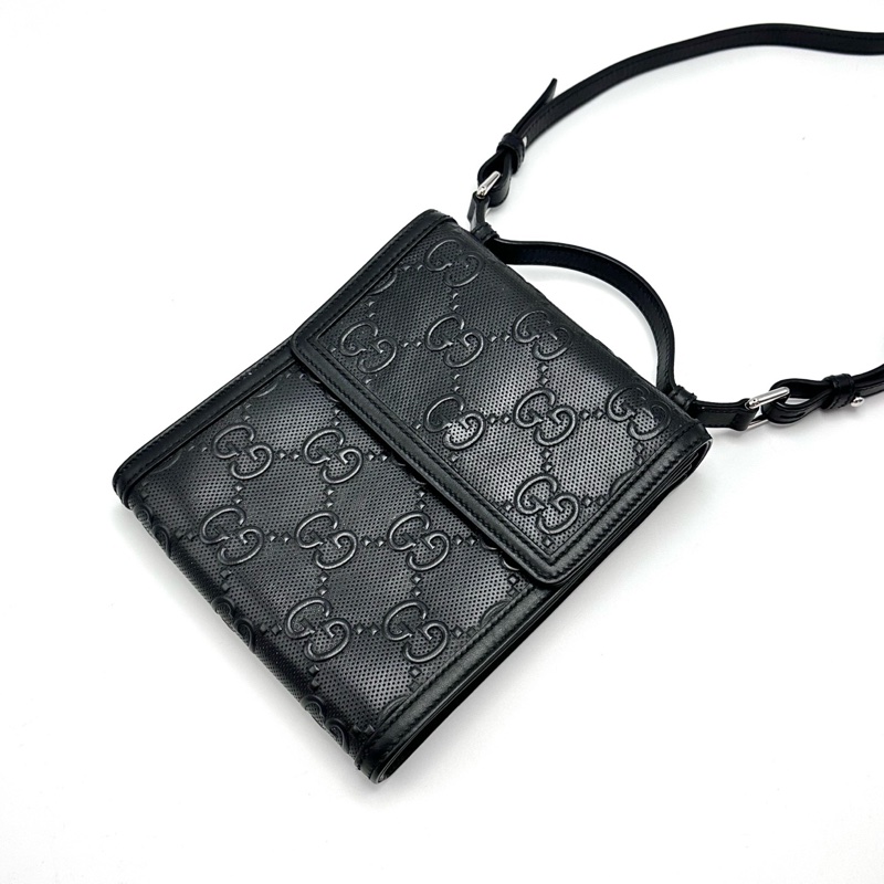 Gucci 古馳 黑色老花壓印 Logo 手機包-3