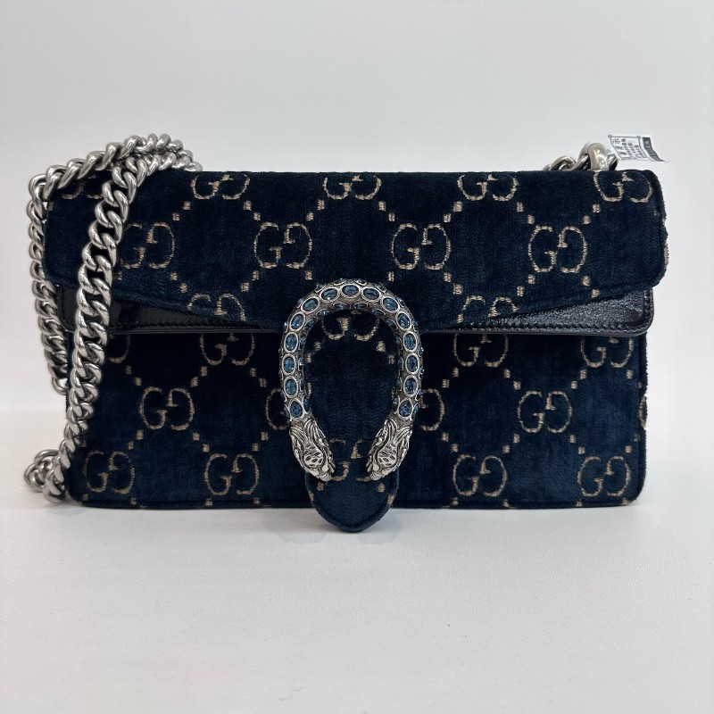 Gucci/古馳絲絨鑽扣酒神中號鏈條包底長25。-0