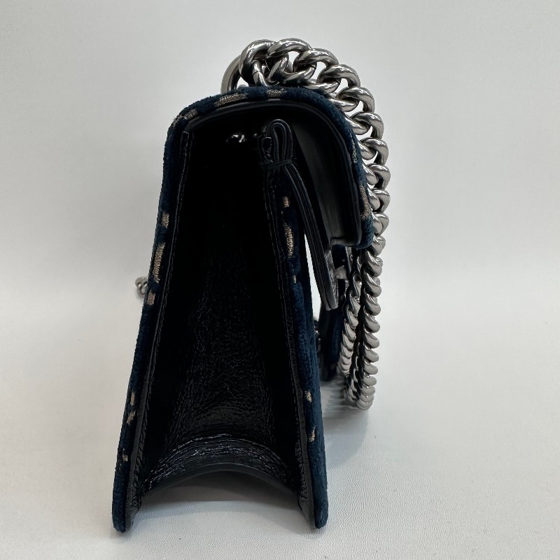 Gucci/古馳絲絨鑽扣酒神中號鏈條包底長25。-2