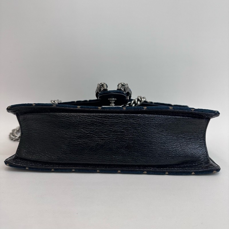 Gucci/古馳絲絨鑽扣酒神中號鏈條包底長25。-4