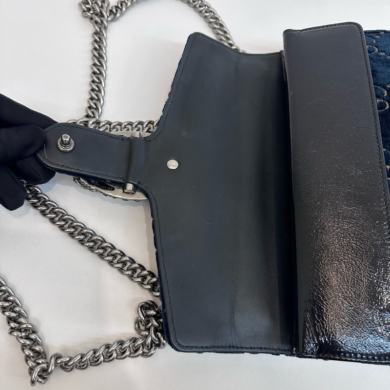 Gucci/古馳絲絨鑽扣酒神中號鏈條包底長25。-5