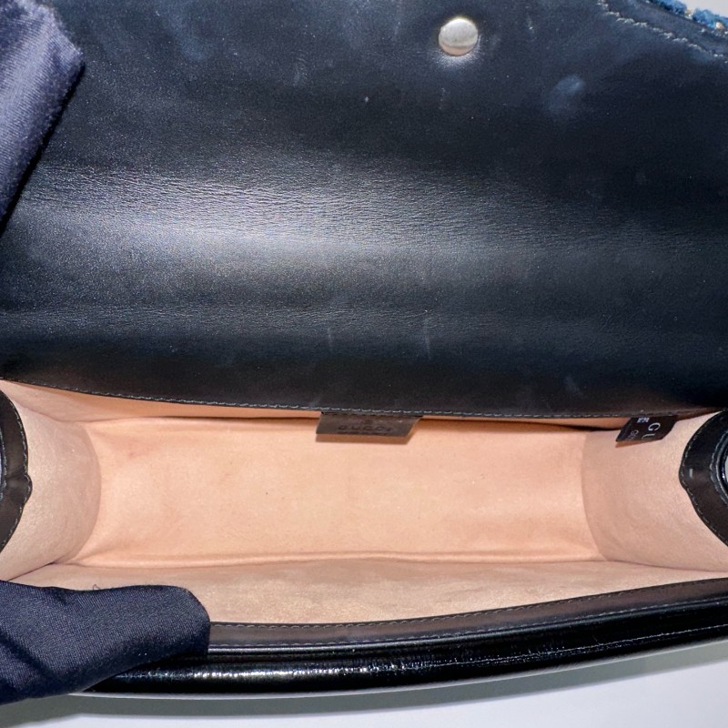 Gucci/古馳絲絨鑽扣酒神中號鏈條包底長25。-6