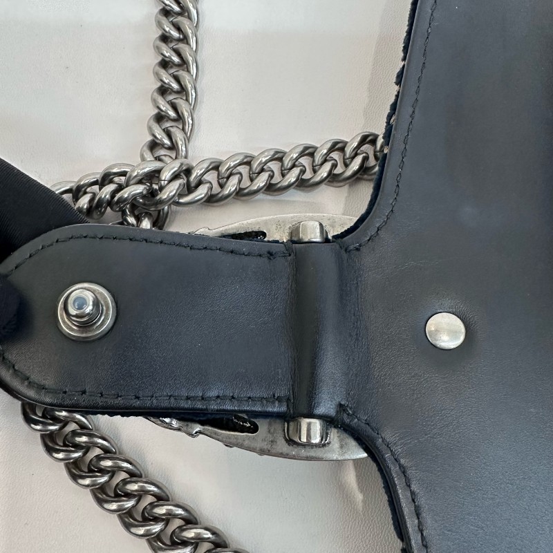 Gucci/古馳絲絨鑽扣酒神中號鏈條包底長25。-9