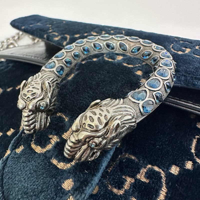 Gucci/古馳絲絨鑽扣酒神中號鏈條包底長25。-11