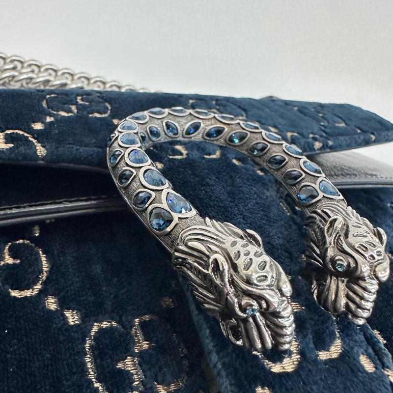 Gucci/古馳絲絨鑽扣酒神中號鏈條包底長25。-12