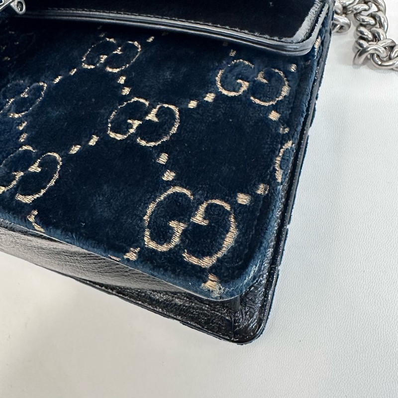 Gucci/古馳絲絨鑽扣酒神中號鏈條包底長25。-13