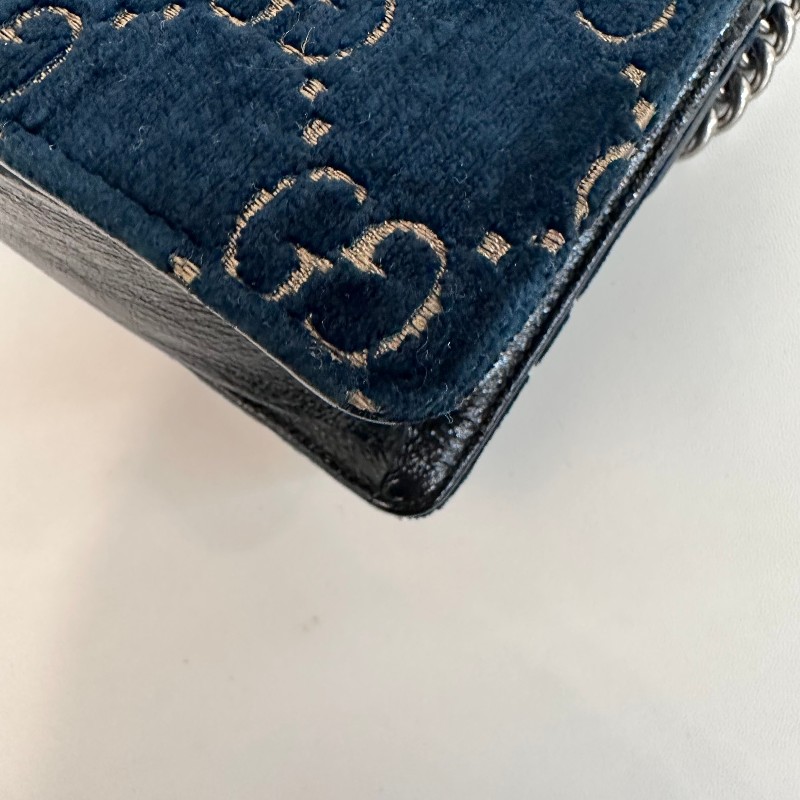 Gucci/古馳絲絨鑽扣酒神中號鏈條包底長25。-15