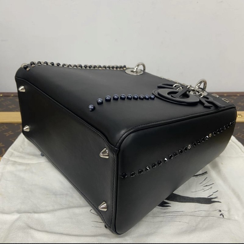 DIOR 黑銀五格卯釘黛妃手提肩背斜背包 24*21*12 98新配件塵袋-1
