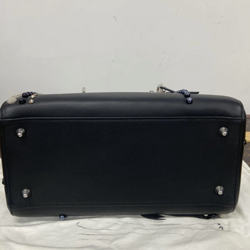 DIOR 黑銀五格卯釘黛妃手提肩背斜背包 24*21*12 98新配件塵袋-2