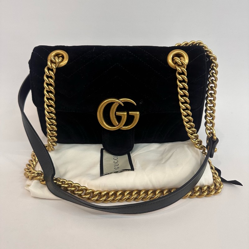 Gucci/古馳絲絨馬蒙22黑色斜挎包-0