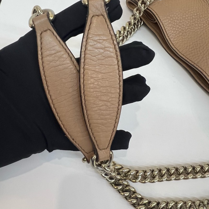 Gucci/古馳粉色soho流蘇單肩包-13