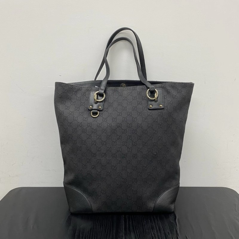 GUCCI 黑色金扣帆布手提肩背腋下包 40*38*16 98新-0