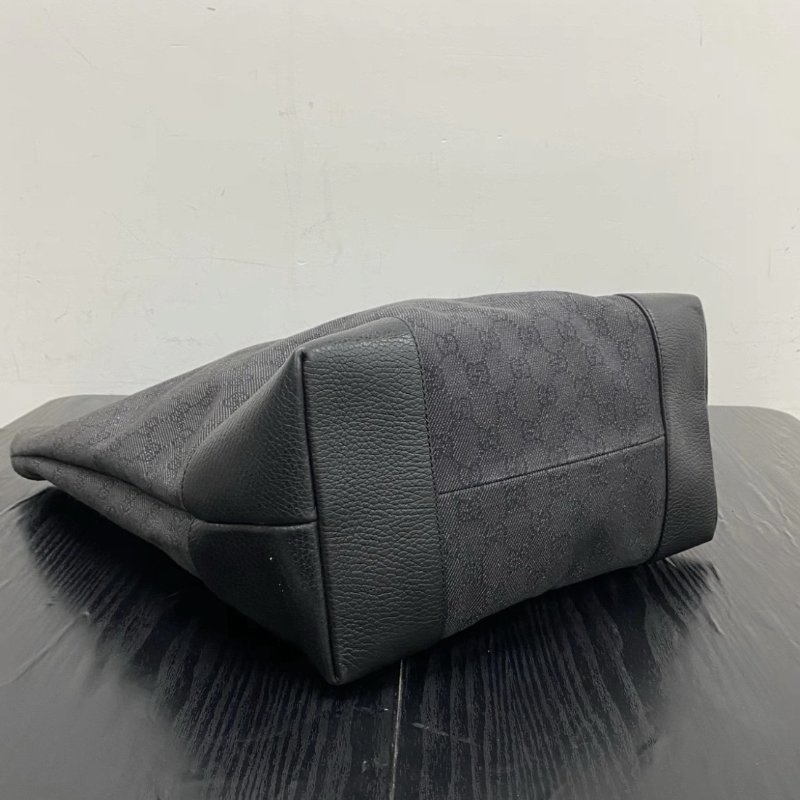 GUCCI 黑色金扣帆布手提肩背腋下包 40*38*16 98新-4