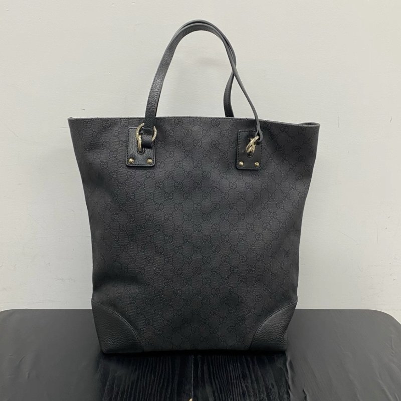 GUCCI 黑色金扣帆布手提肩背腋下包 40*38*16 98新-5