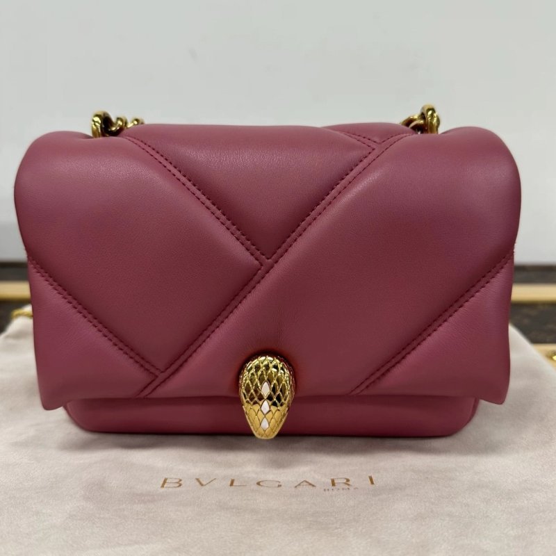 BVLGARI Serpenti Cabovhon粉色金扣蛇頭肩背斜背包包 17*12.5*6 99新配件盒子塵袋保卡雨衣-0