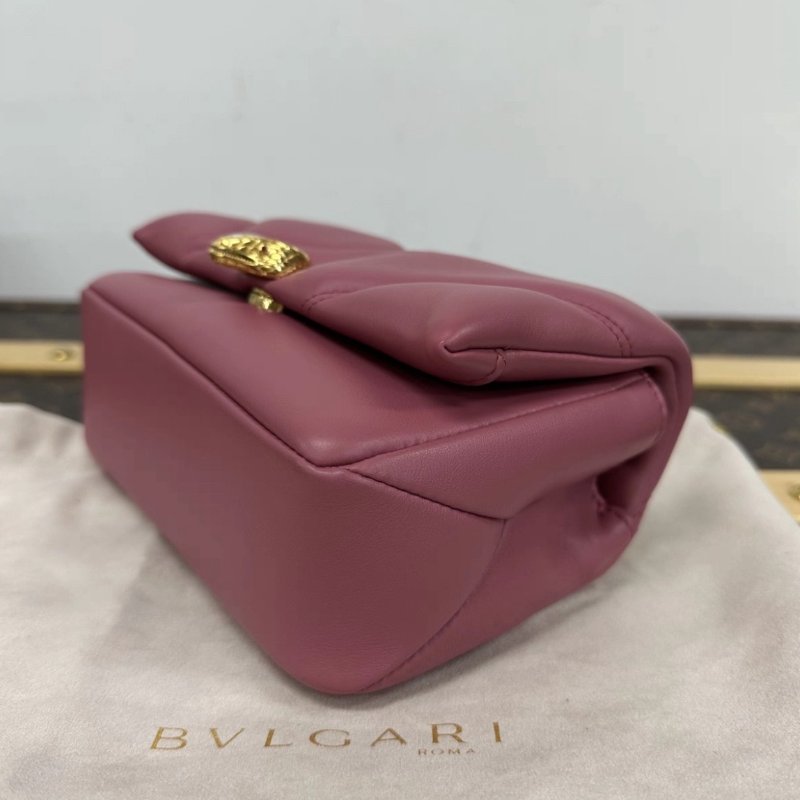 BVLGARI Serpenti Cabovhon粉色金扣蛇頭肩背斜背包包 17*12.5*6 99新配件盒子塵袋保卡雨衣-1