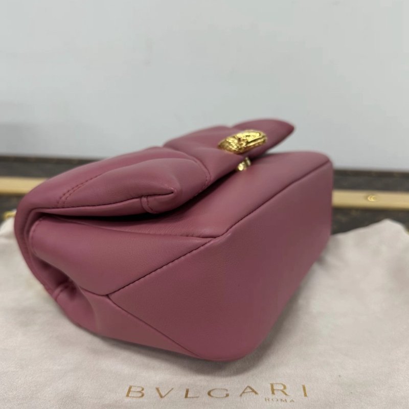 BVLGARI Serpenti Cabovhon粉色金扣蛇頭肩背斜背包包 17*12.5*6 99新配件盒子塵袋保卡雨衣-3