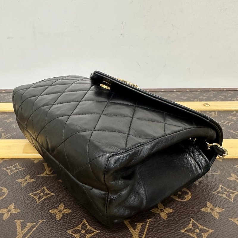 CHANEL 中古黑金大雙C羊皮信封肩背斜背包 19*13*4 98新配件塵袋-2