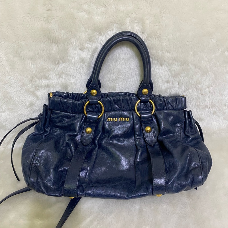 Miumiu 深藍手提斜挎側背包-5