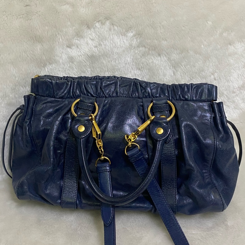 Miumiu 深藍手提斜挎側背包-6