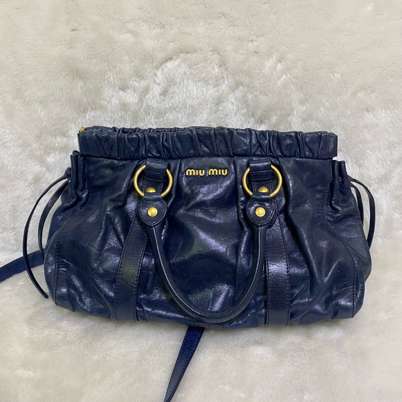 Miumiu 深藍手提斜挎側背包-2