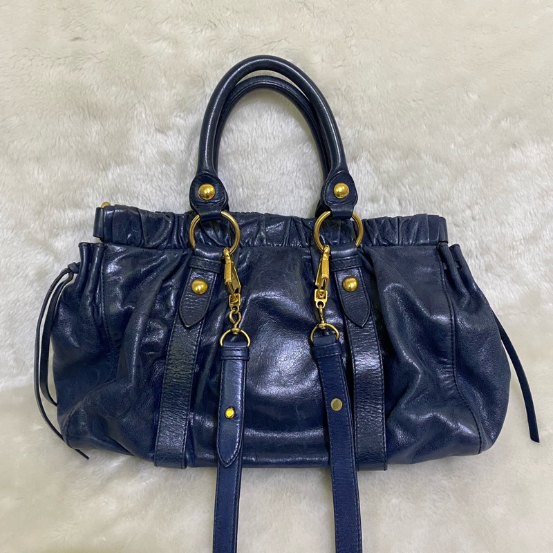 Miumiu 深藍手提斜挎側背包-3