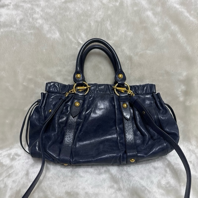 Miumiu 深藍手提斜挎側背包-4