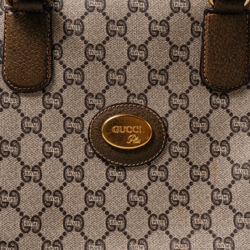 🧠小浮気見世物小屋🧠義大利製🇮🇹GUCCI Plus 老花雙層拉鍊手提包|咖啡棕 GG Plus × 真皮飾邊-1