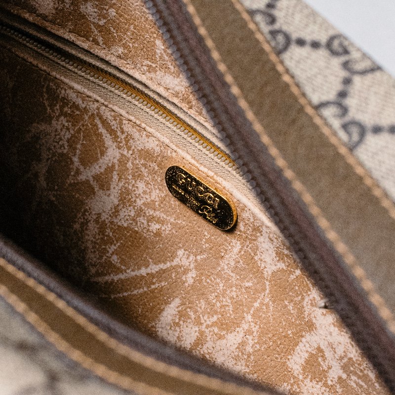 🧠小浮気見世物小屋🧠義大利製🇮🇹GUCCI Plus 老花雙層拉鍊手提包|咖啡棕 GG Plus × 真皮飾邊-3