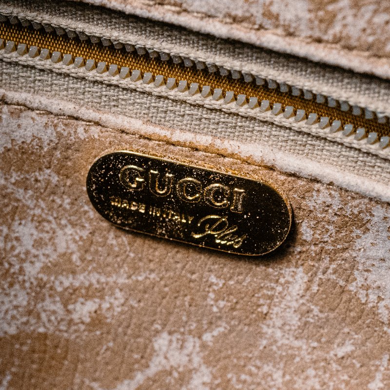 🧠小浮気見世物小屋🧠義大利製🇮🇹GUCCI Plus 老花雙層拉鍊手提包|咖啡棕 GG Plus × 真皮飾邊-12