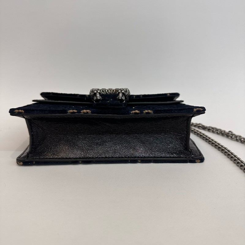 Gucci/古馳黑色壓紋酒神絲絨鑽扣mini鏈條包有龍蝦扣-5