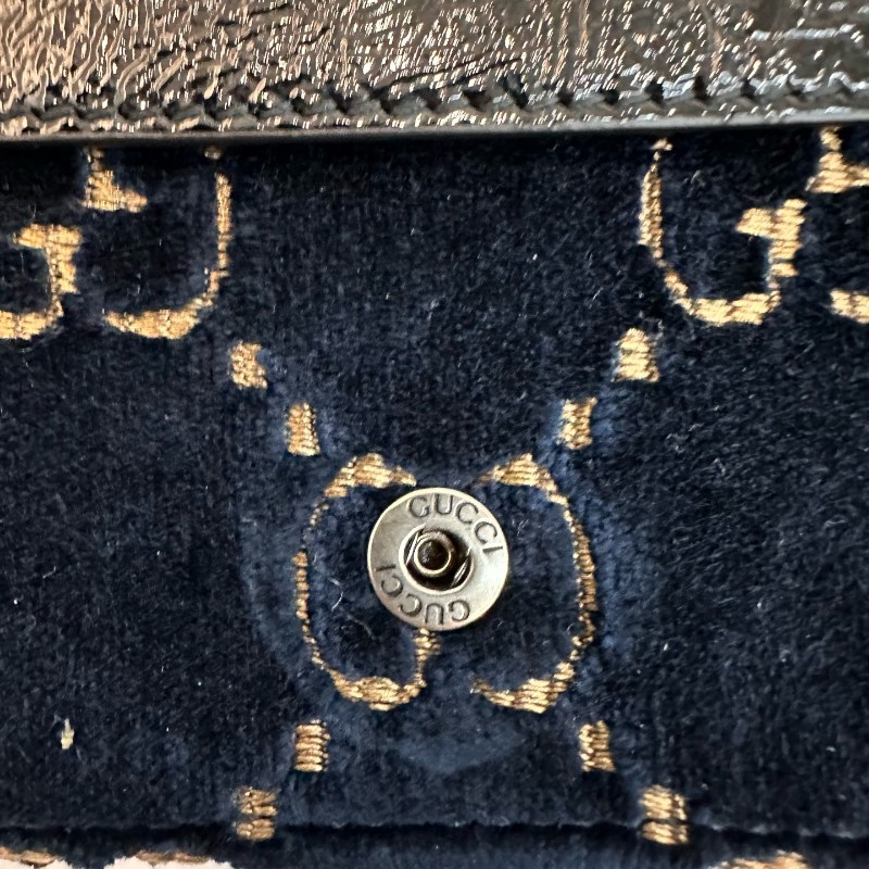 Gucci/古馳黑色壓紋酒神絲絨鑽扣mini鏈條包有龍蝦扣-10