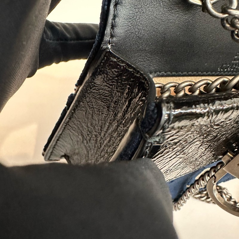 Gucci/古馳黑色壓紋酒神絲絨鑽扣mini鏈條包有龍蝦扣-16