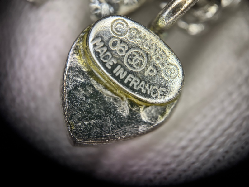 Chanel Vintage 06P 水鑽銀心形CC頸鏈-18