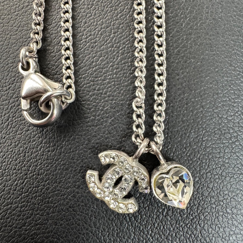 Chanel Vintage 06P 水鑽銀心形CC頸鏈-1