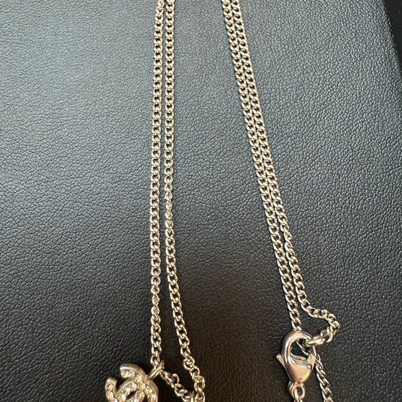 Chanel Vintage 06P 水鑽銀心形CC頸鏈-4