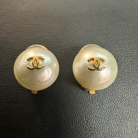 Chanel Vintage 95A 仿珍珠圓粒白色耳夾