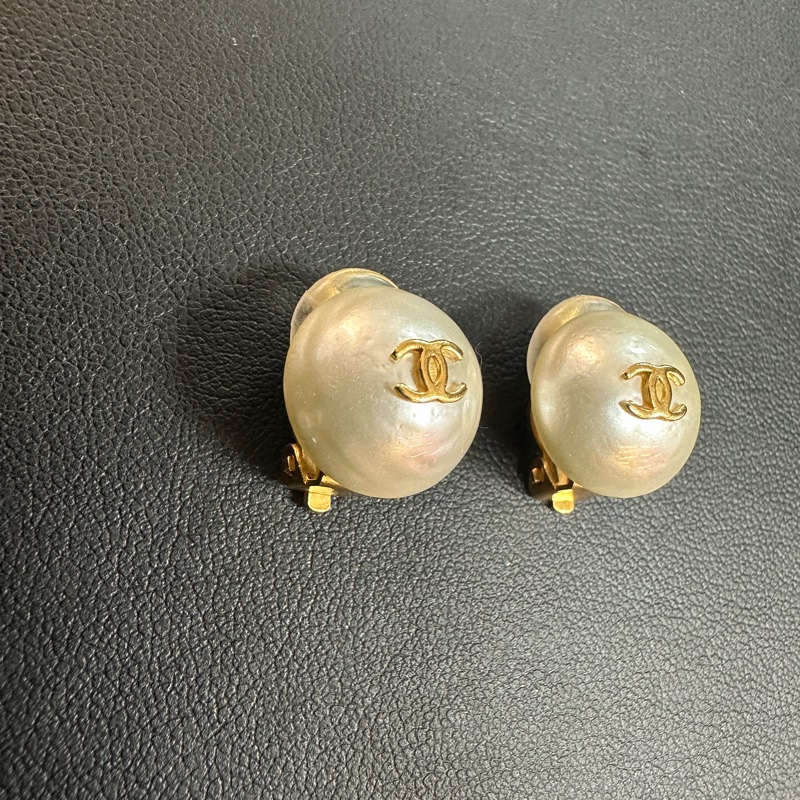 Chanel Vintage 95A 仿珍珠圓粒白色耳夾-3