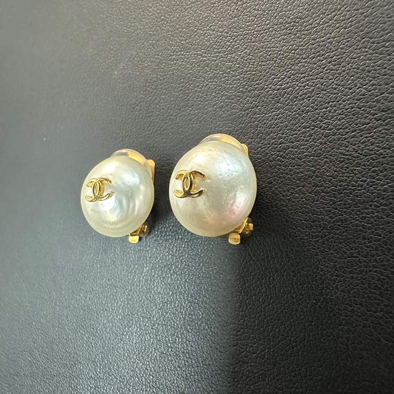 Chanel Vintage 95A 仿珍珠圓粒白色耳夾-4