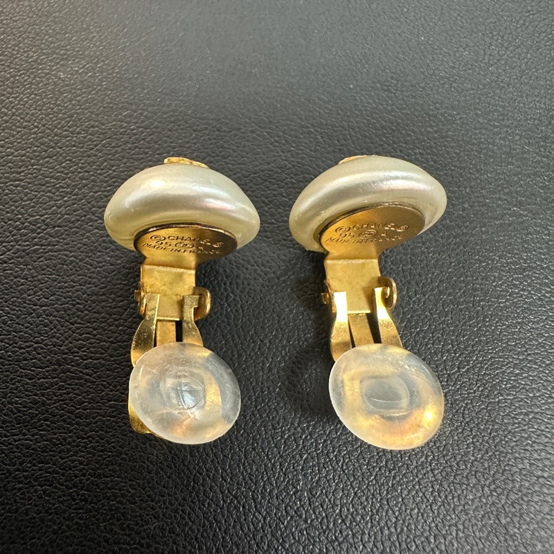 Chanel Vintage 95A 仿珍珠圓粒白色耳夾-5