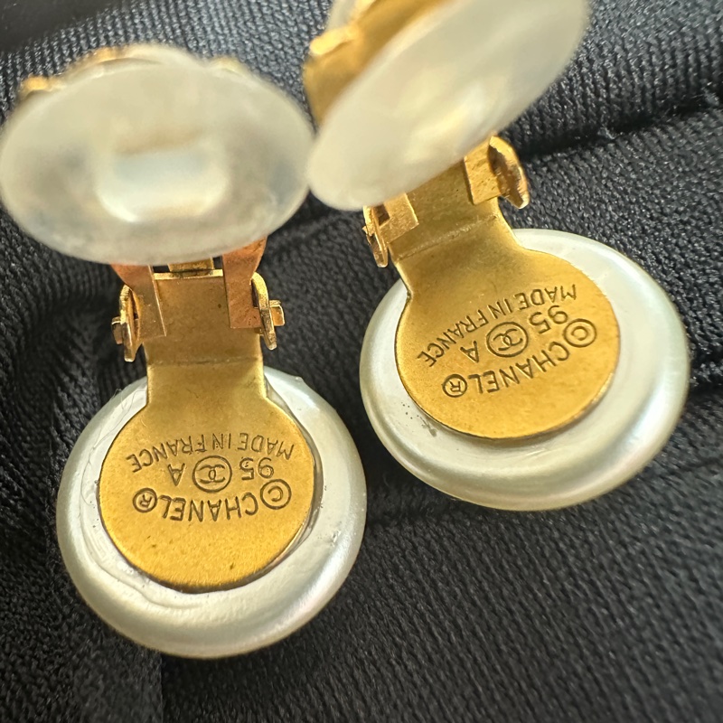 Chanel Vintage 95A 仿珍珠圓粒白色耳夾-6