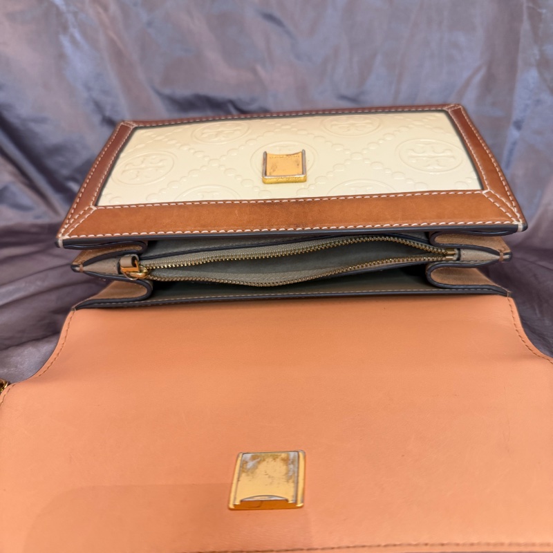 「JL精品代購」Tory Burch 白漆皮 拼棕肩背包-6