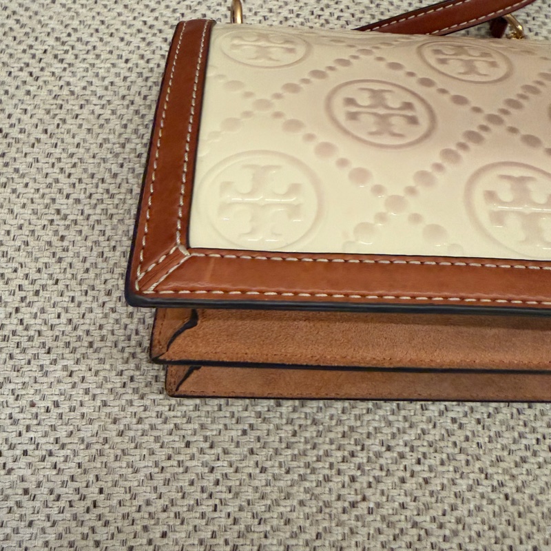 「JL精品代購」Tory Burch 白漆皮 拼棕肩背包-15